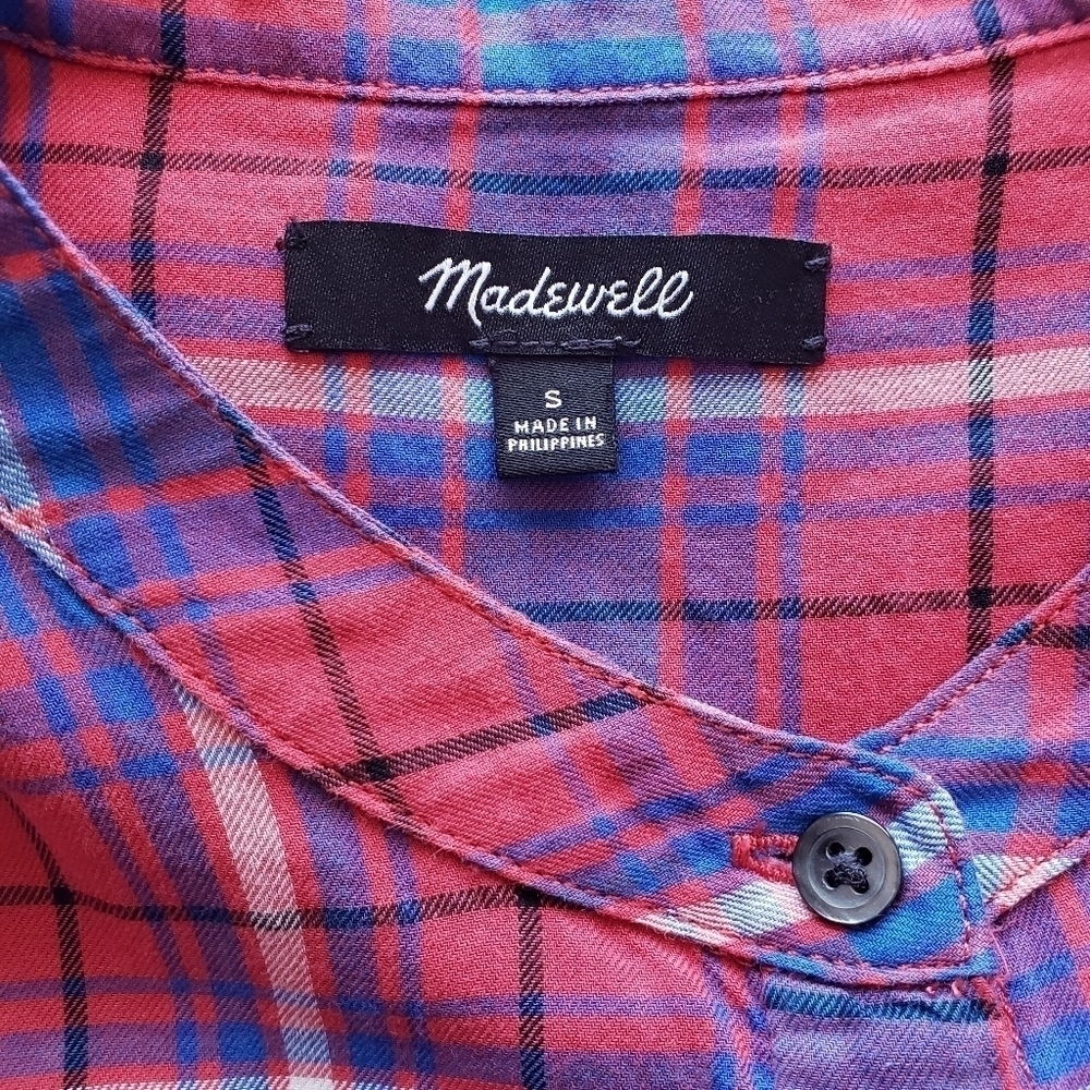 🌻Madewell Plaid Shirred Button-Down, Size S - Picture 5 of 6
